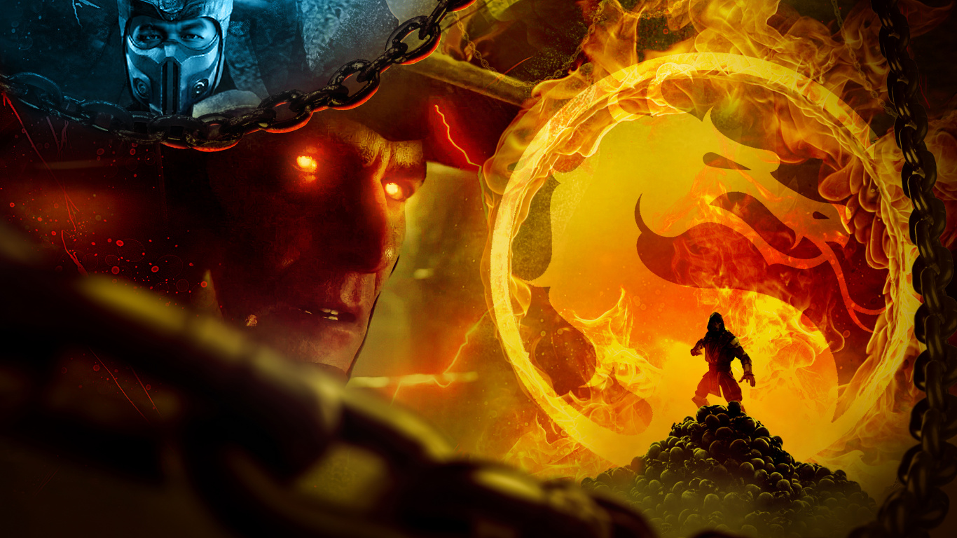 Mortal Kombat 11, Mortal Kombat x, Mortal Kombat, Scorpion, Playstation 4. Wallpaper in 1366x768 Resolution