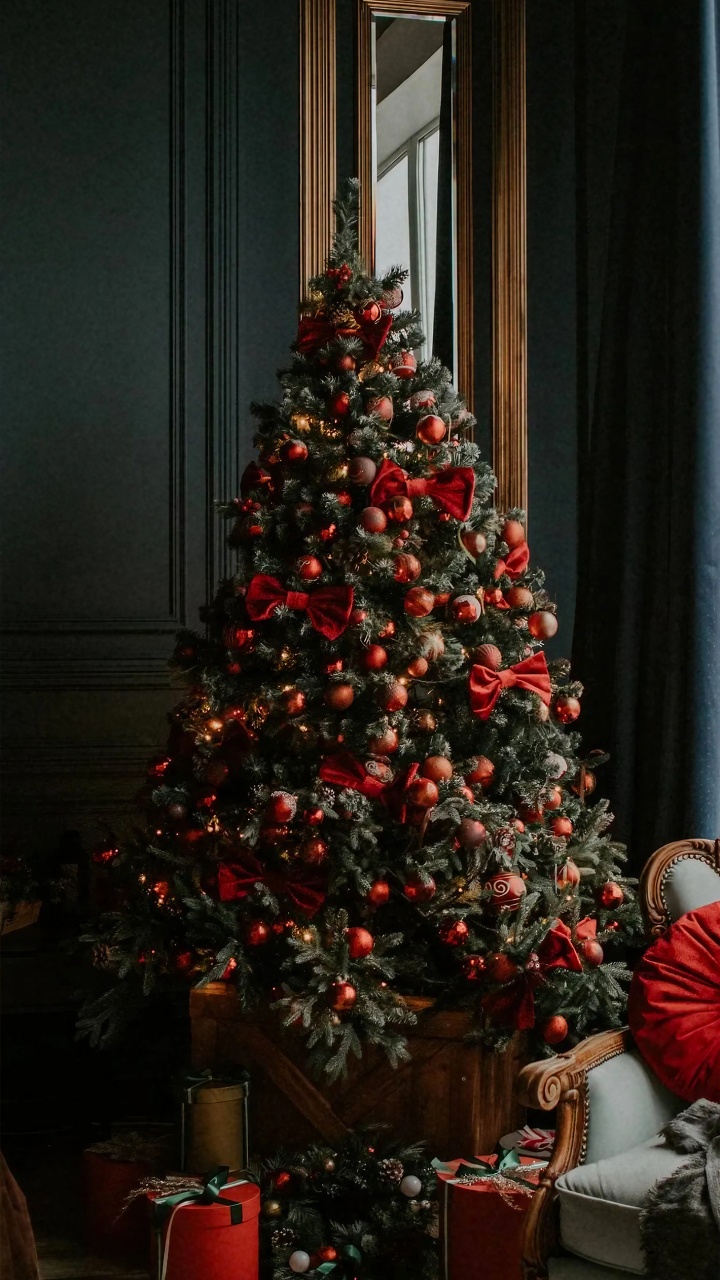 Christmas, Christmas Tree, Christmas Ornament, Christmas Tree With Red Baubles, Christmas Decoration. Wallpaper in 720x1280 Resolution