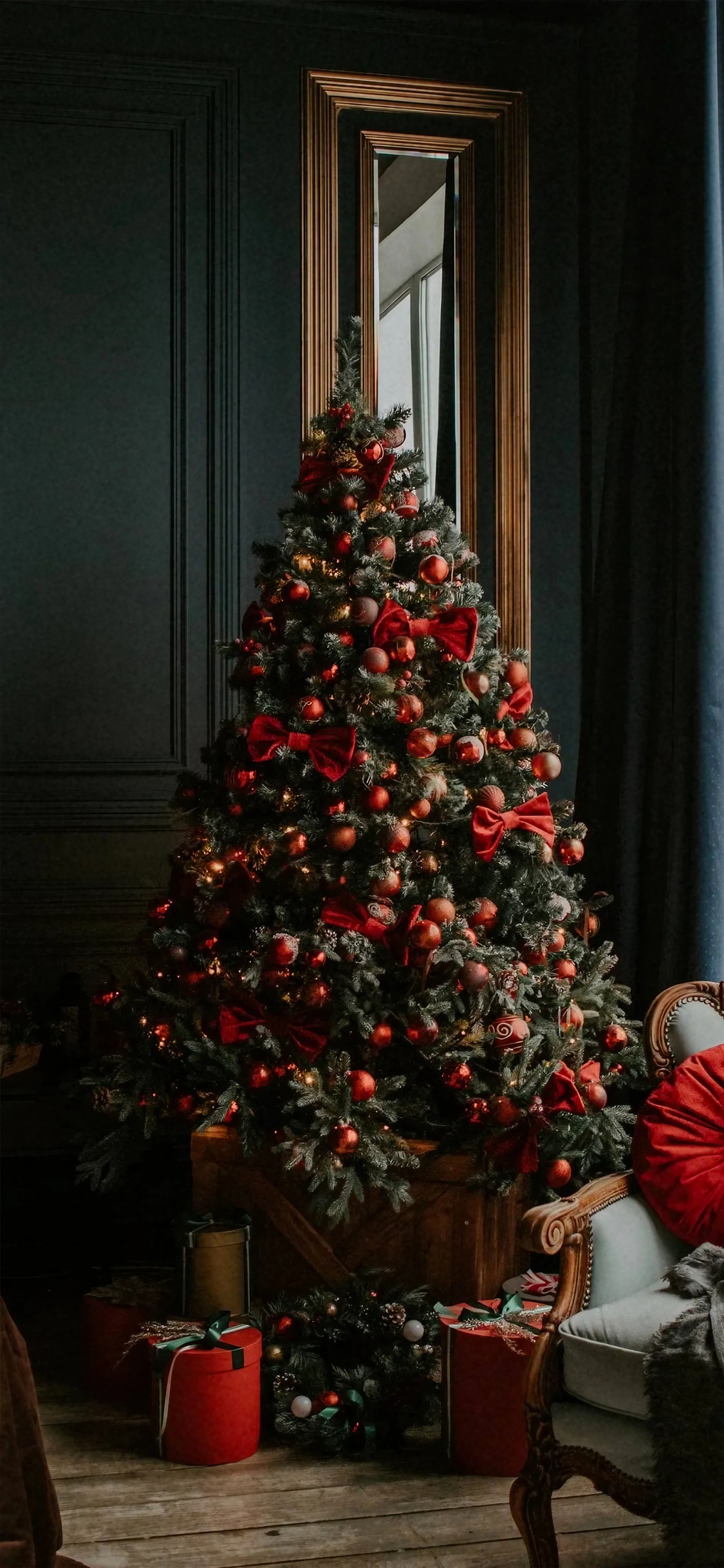 Weihnachtsbaum, Christmas Ornament, Weihnachtsbaum Mit Roten Kugeln, Weihnachtsdekoration, Baum. Wallpaper in 1125x2436 Resolution