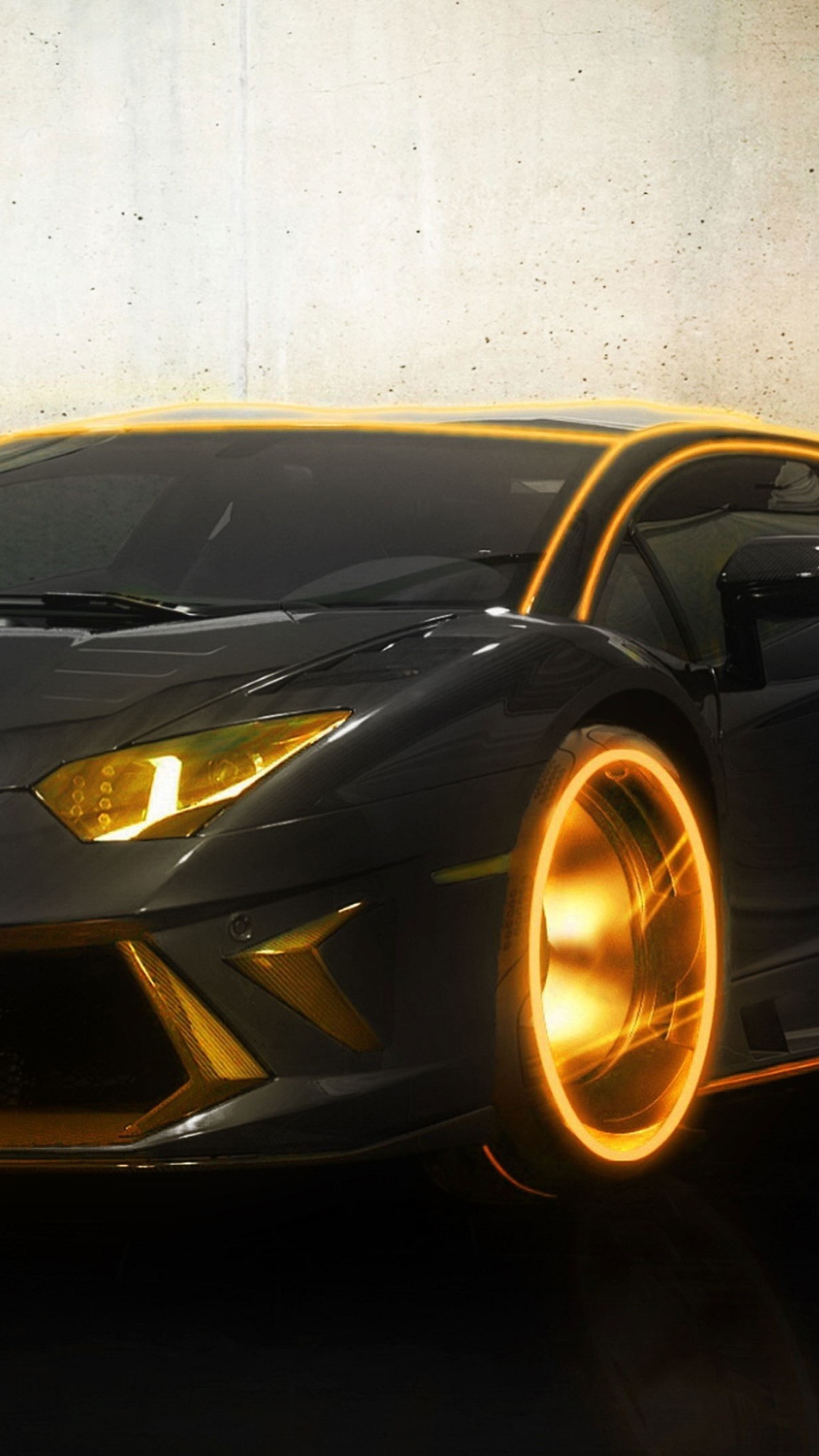 Lamborghini Aventador Noire Garée à Côté du Mur Blanc. Wallpaper in 1080x1920 Resolution