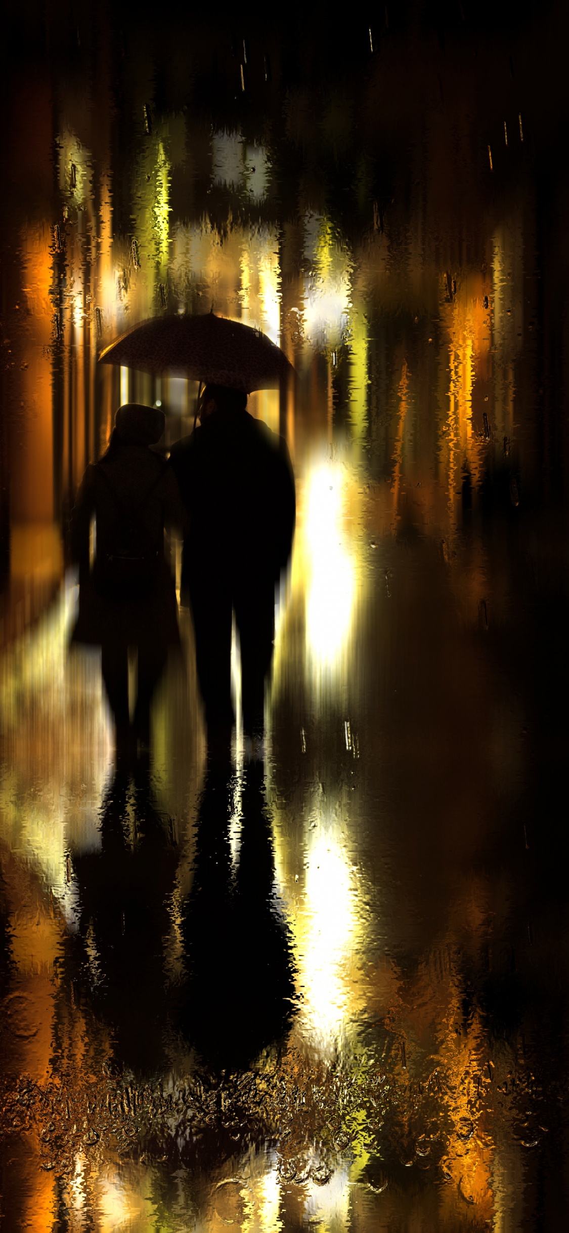 Rain, Reflection, Darkness, Night, Light. Wallpaper in 1125x2436 Resolution
