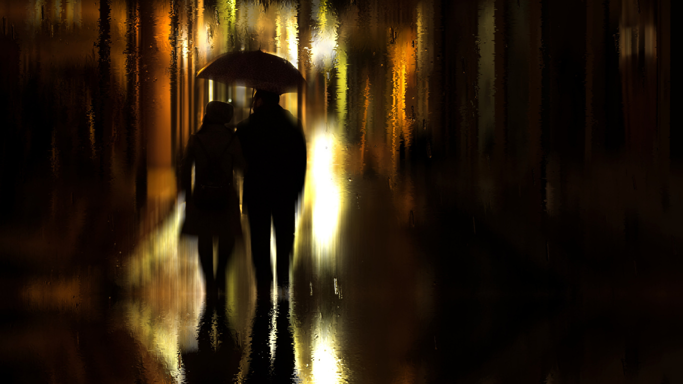 Rain, Reflection, Darkness, Night, Light. Wallpaper in 1366x768 Resolution