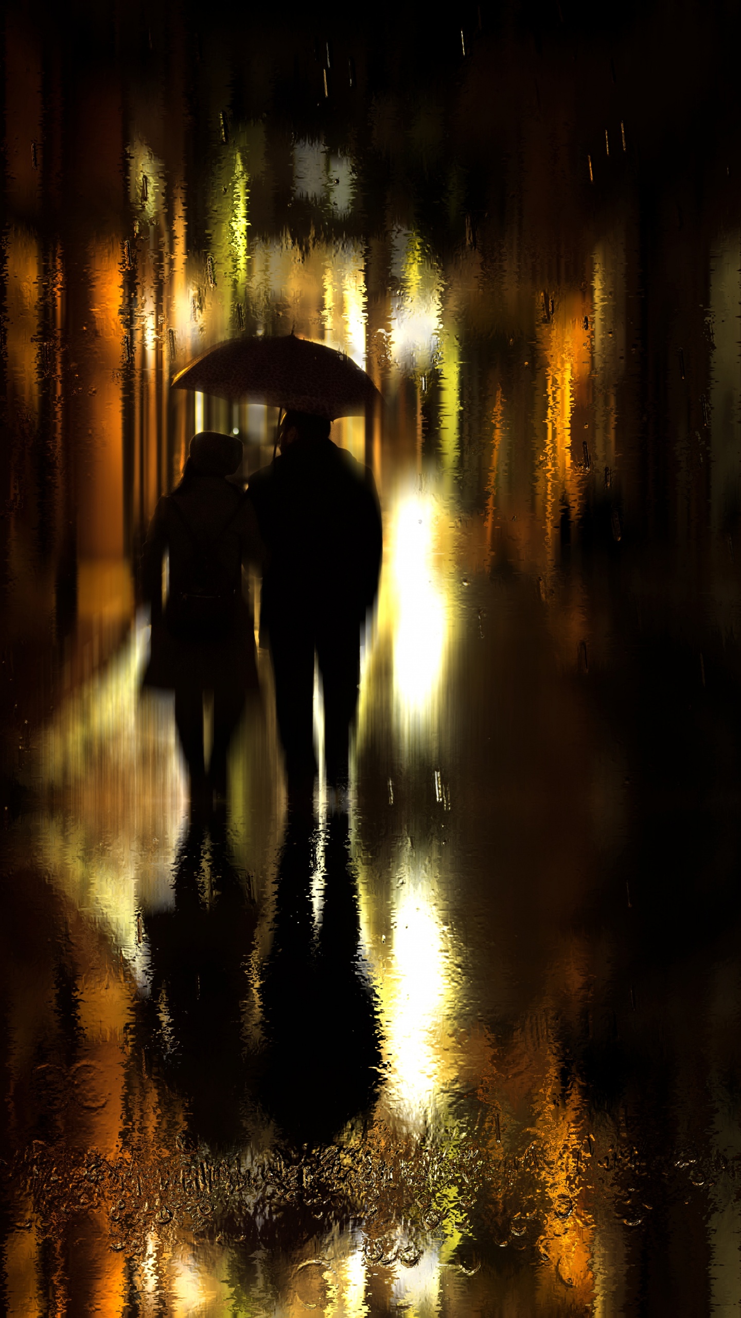 Rain, Reflection, Darkness, Night, Light. Wallpaper in 1440x2560 Resolution