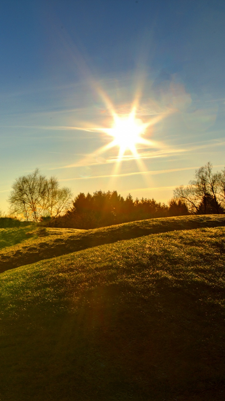 Green Grass Field Under Blue Sky During Daytime. Wallpaper in 720x1280 Resolution