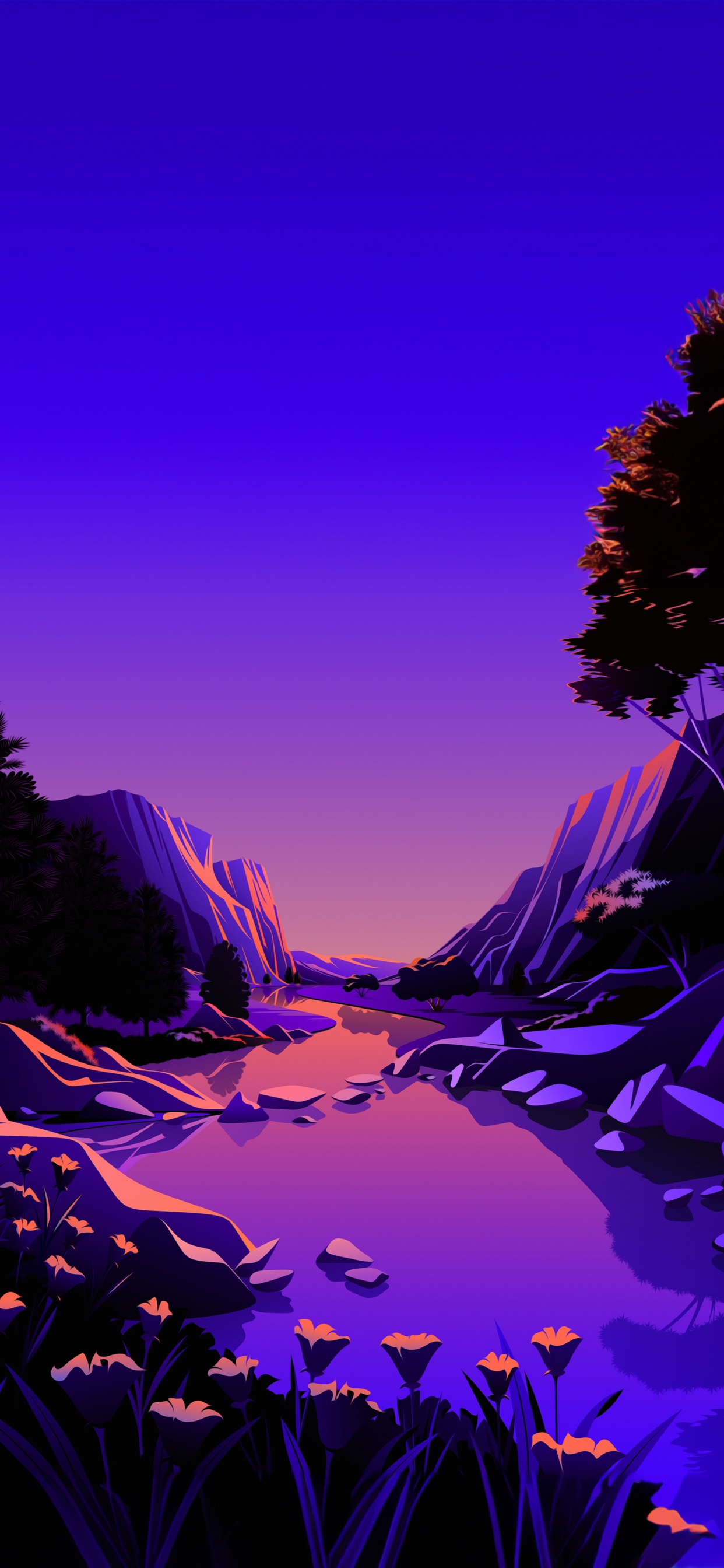 Ilustración de Paisaje de Manzana, Manzana, Ilustración, Paisaje Natural, Morado. Wallpaper in 1242x2688 Resolution