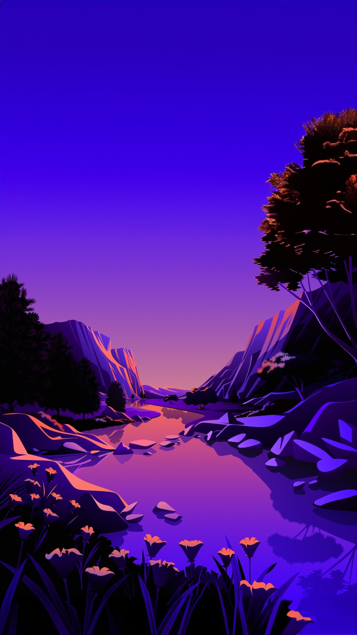 Ilustración de Paisaje de Manzana, Manzana, Ilustración, Paisaje Natural, Morado. Wallpaper in 720x1280 Resolution