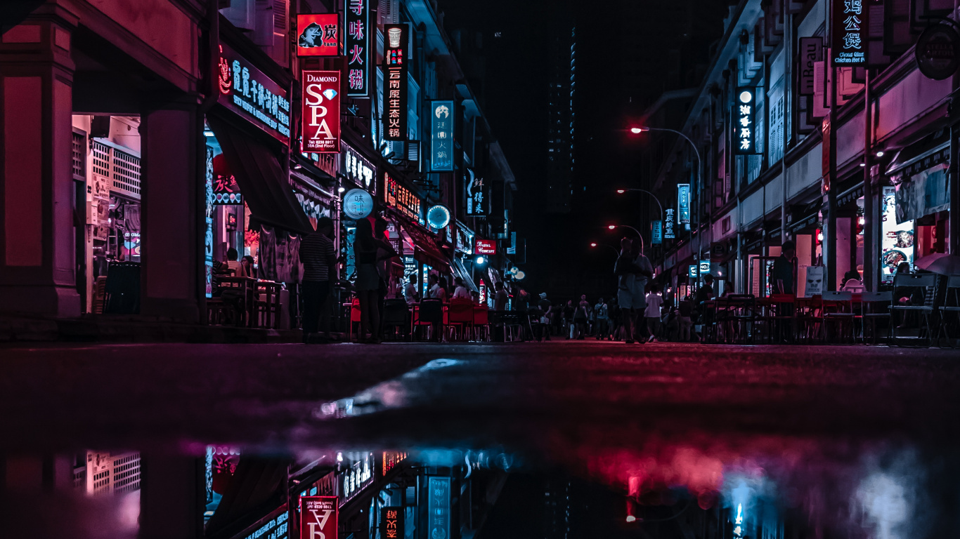 Red and Black Concrete Building During Night Time. Wallpaper in 1366x768 Resolution