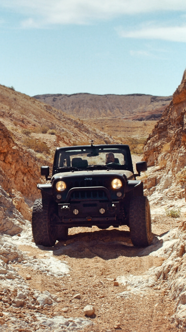 Black Suv on Rocky Mountain During Daytime. Wallpaper in 750x1334 Resolution