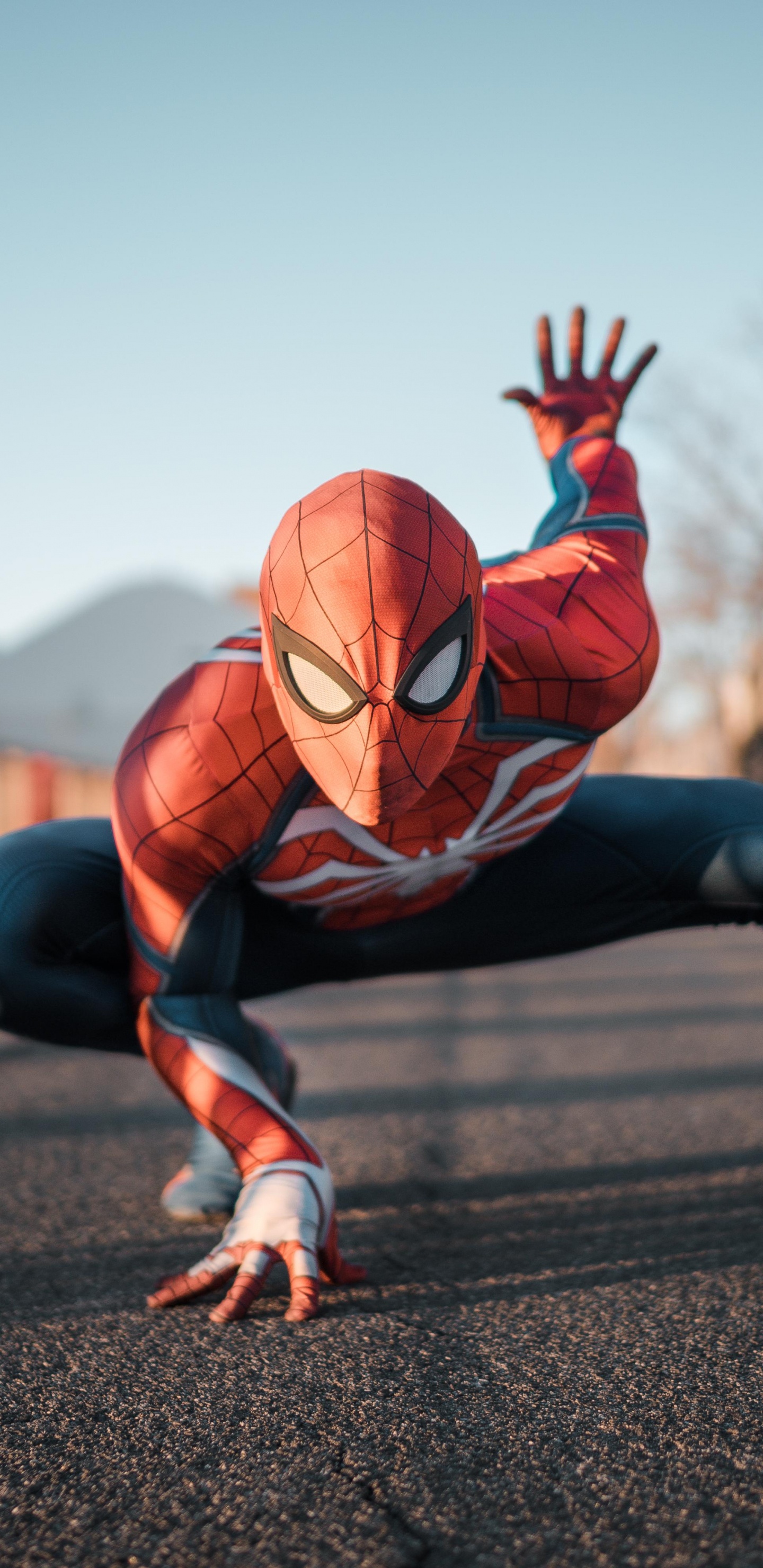 Spiderman Auf Der Straße. Wallpaper in 1440x2960 Resolution