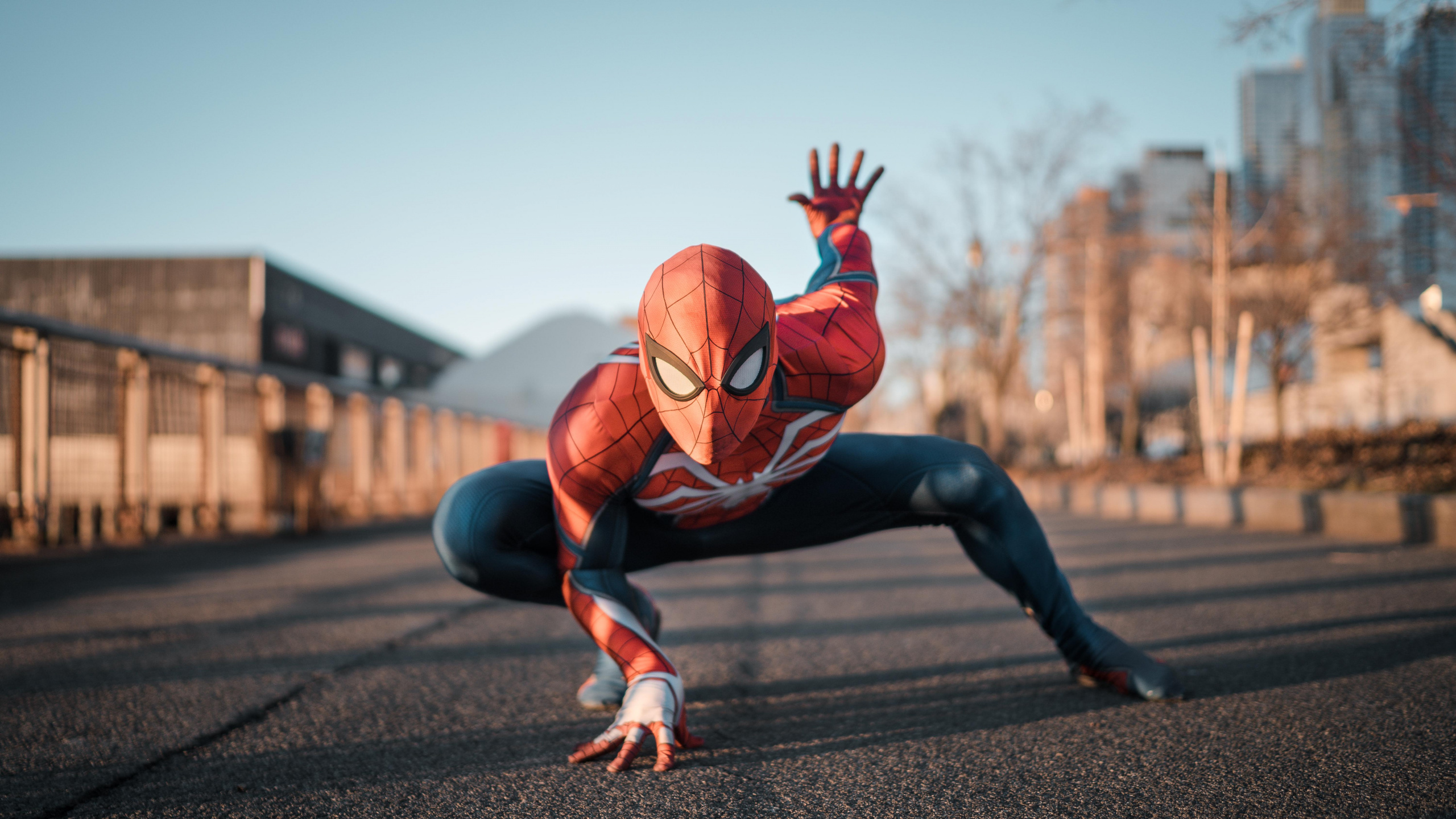 Spider Man on The Road. Wallpaper in 2560x1440 Resolution