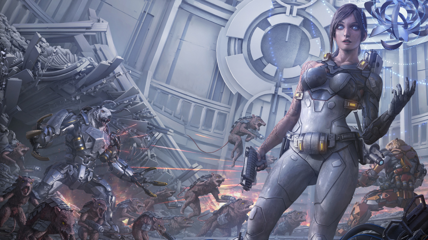 Frau im Schwarz-grauen Anzug Mit Schwarzem Und Braunem Gewehr. Wallpaper in 1366x768 Resolution