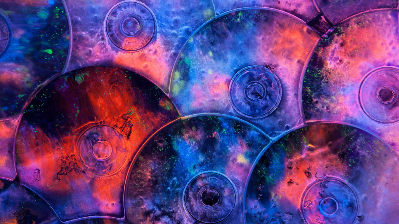 Compact Disc, Color, Fractal Art, Psychedelic Art, Purple. Wallpaper in 1366x768 Resolution