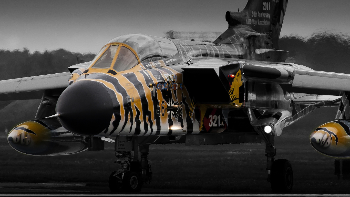 Avion de Chasse Gris et Jaune. Wallpaper in 1366x768 Resolution