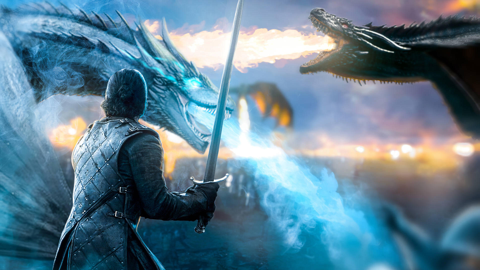 Jon Snow, Dragon, Game of Thrones Winter is Coming, Daenerys Targaryen, Game of Thrones - Season 8. Wallpaper in 1920x1080 Resolution