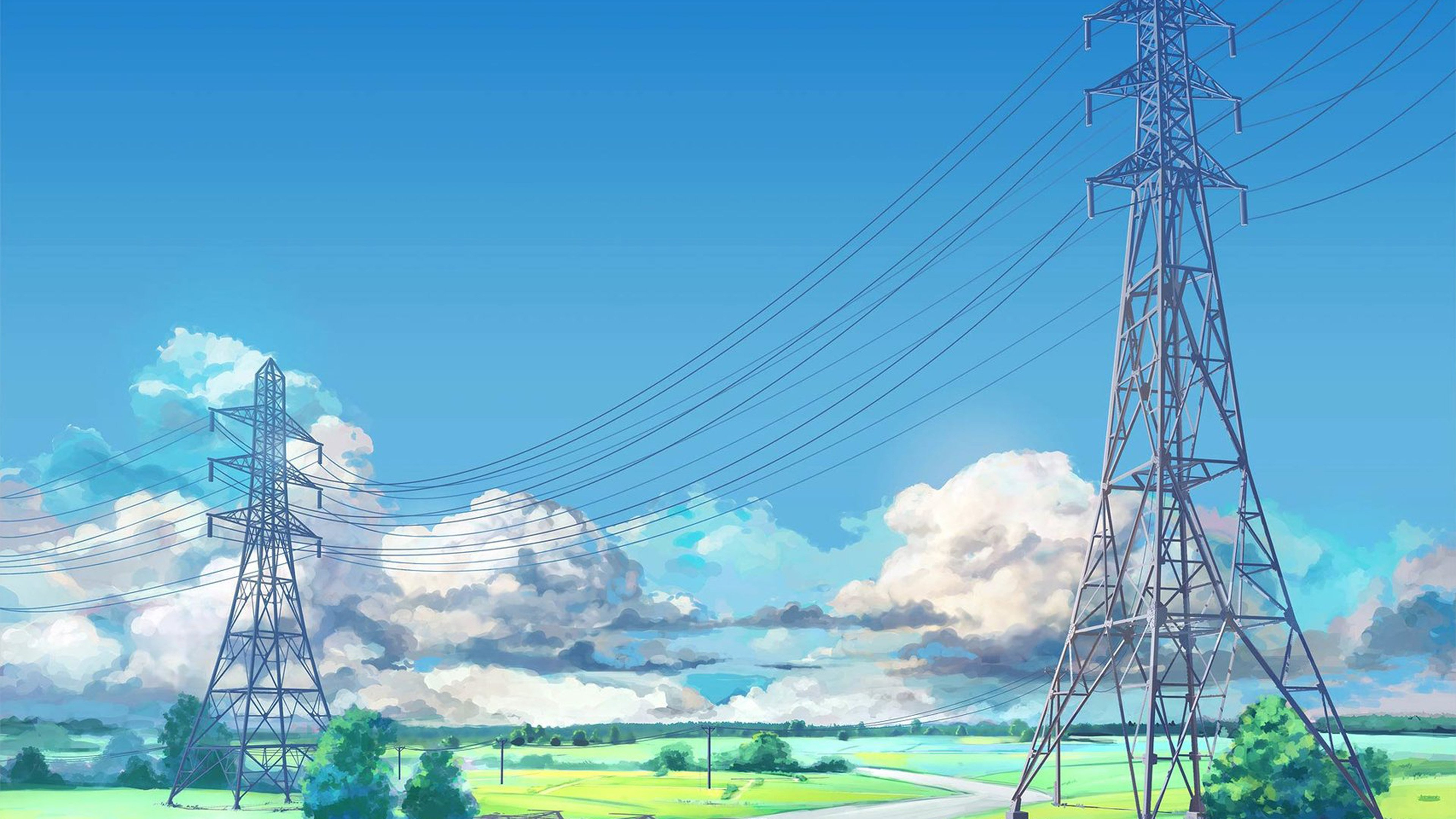 White Clouds Over Green Grass Field. Wallpaper in 3840x2160 Resolution