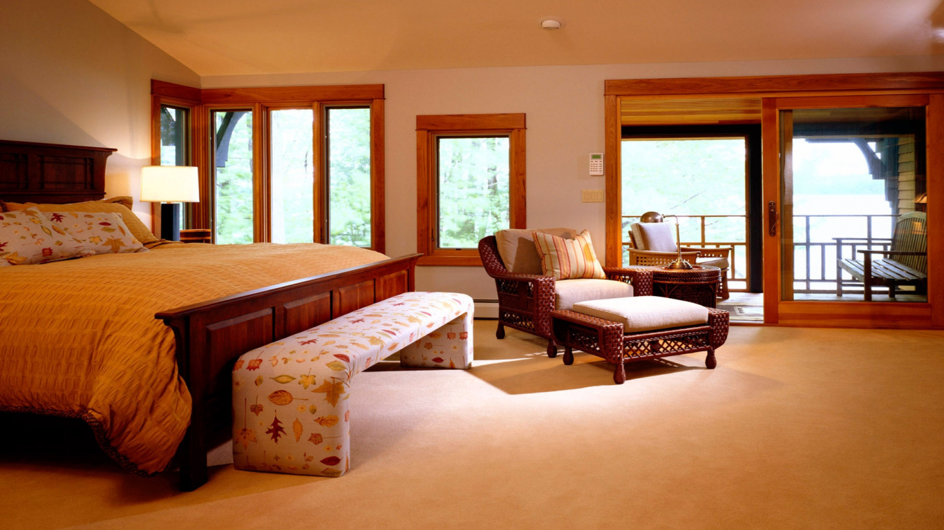 White and Brown Floral Sofa Near Brown Wooden Framed Glass Window. Wallpaper in 1366x768 Resolution