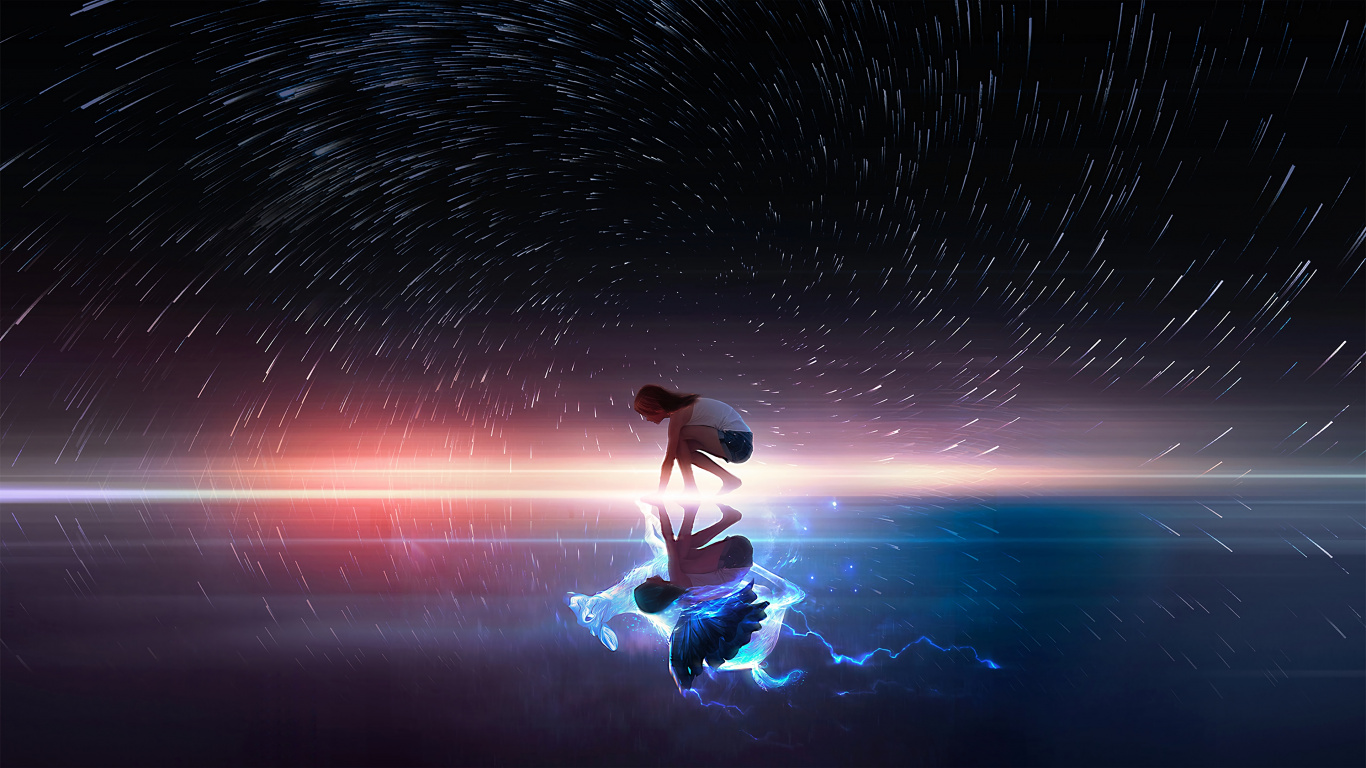 Homme en Chemise Blanche et Pantalon Marron Allongé Sur L'eau. Wallpaper in 1366x768 Resolution