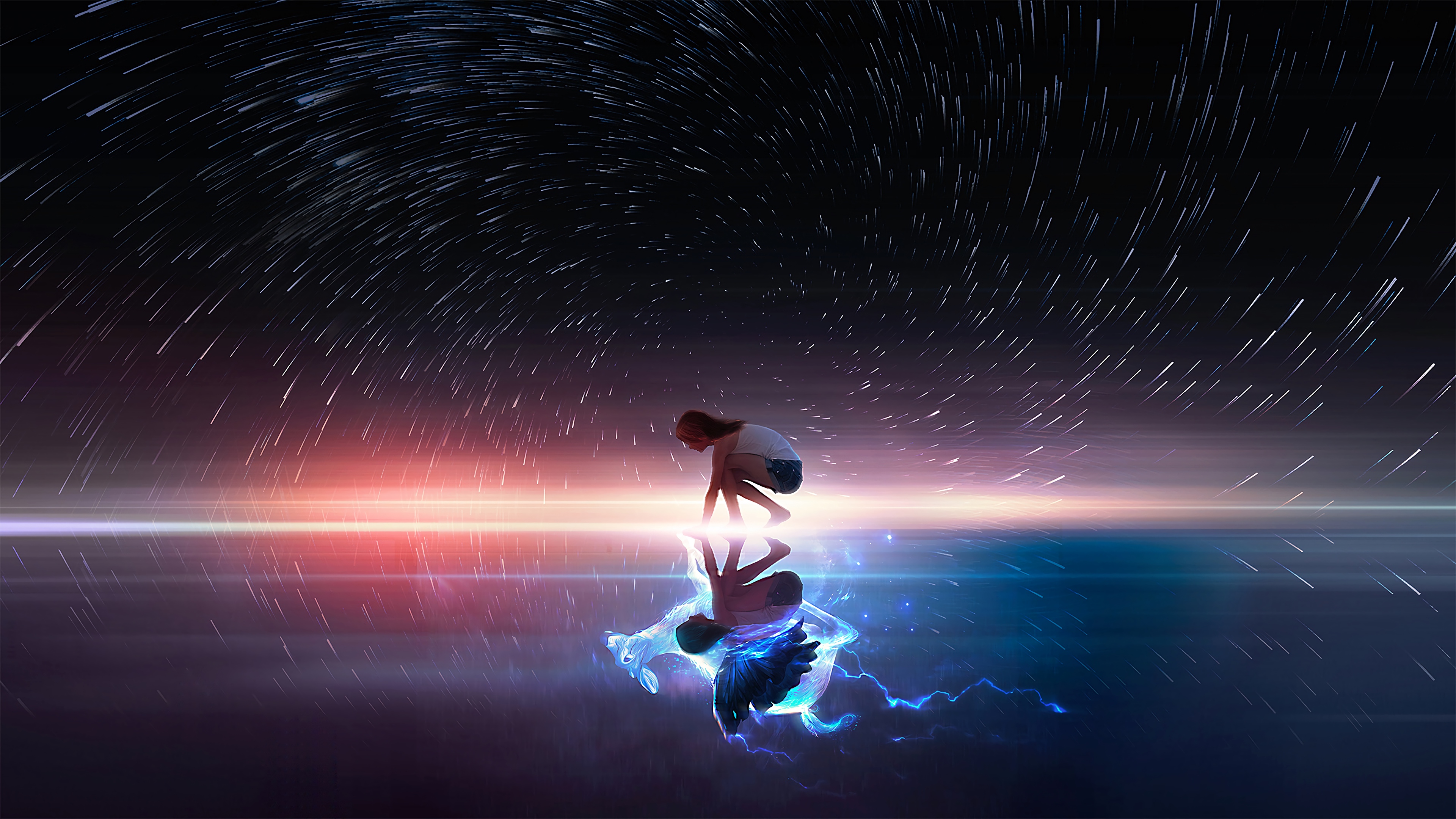 Homme en Chemise Blanche et Pantalon Marron Allongé Sur L'eau. Wallpaper in 3840x2160 Resolution