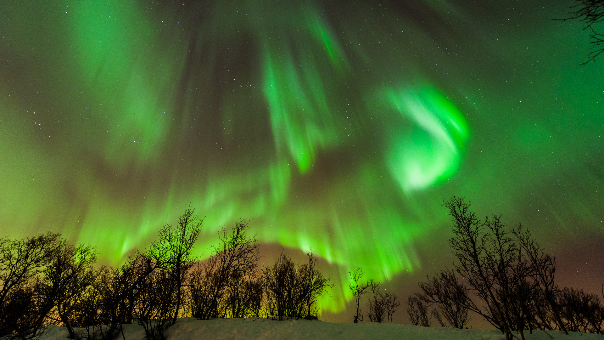 Aurora, Night, Nature, Green, Light. Wallpaper in 1920x1080 Resolution