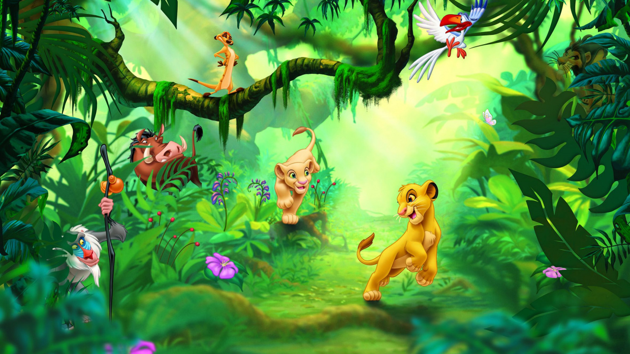 辛巴, Nala, 壁画, 狮子王, 丛林 壁纸 1280x720 允许