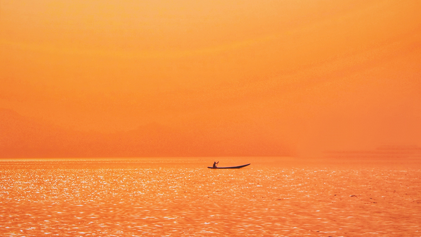 Horizon, Orange, Sea, Afterglow, Sunrise. Wallpaper in 1366x768 Resolution