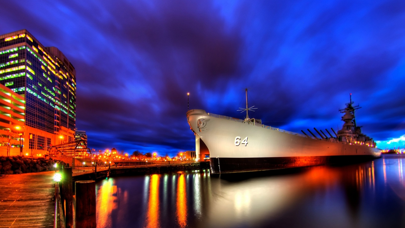White Ship on Water During Night Time. Wallpaper in 1366x768 Resolution