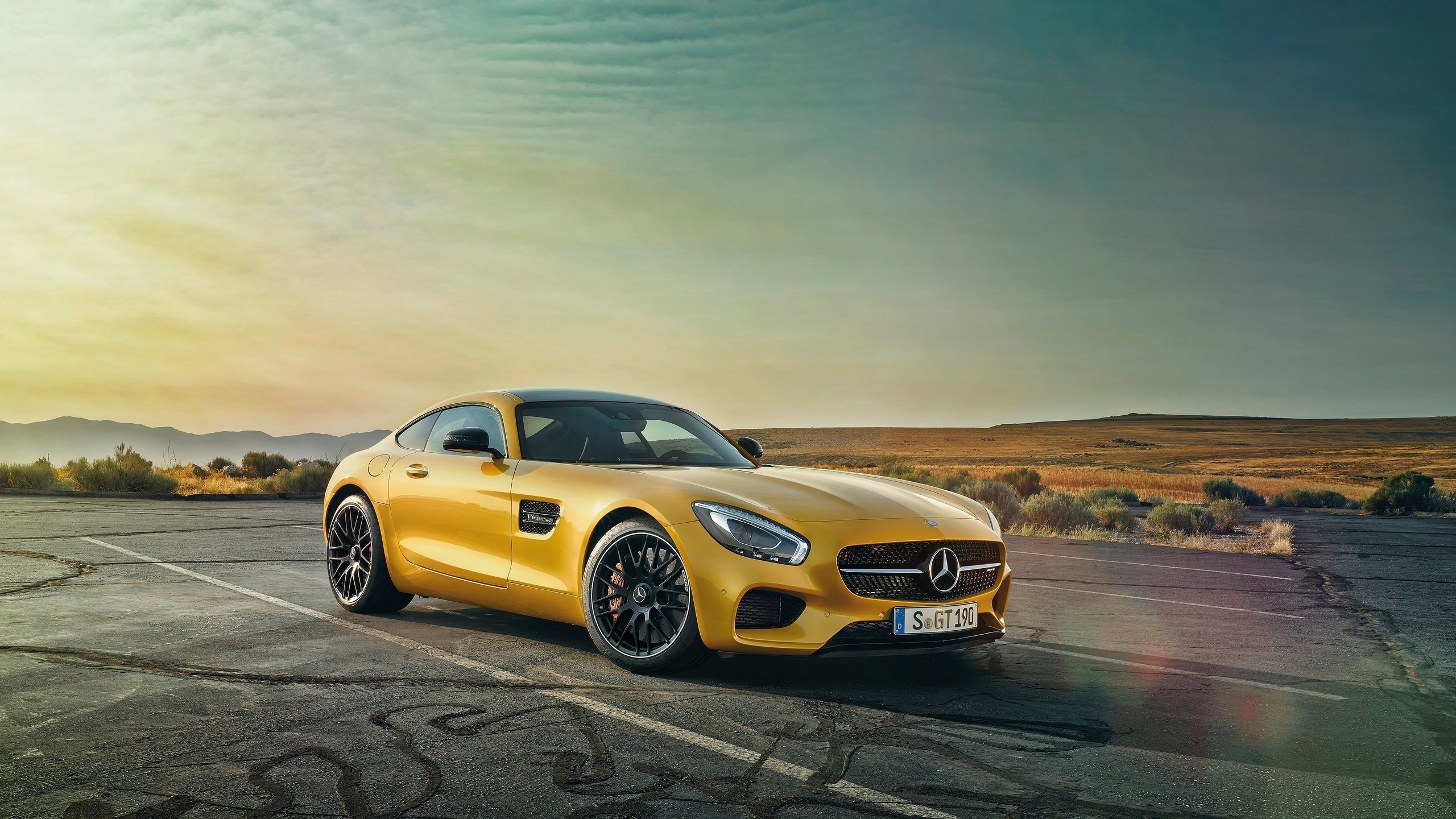 Yellow Mercedes Benz Coupe on Road During Daytime. Wallpaper in 2560x1440 Resolution