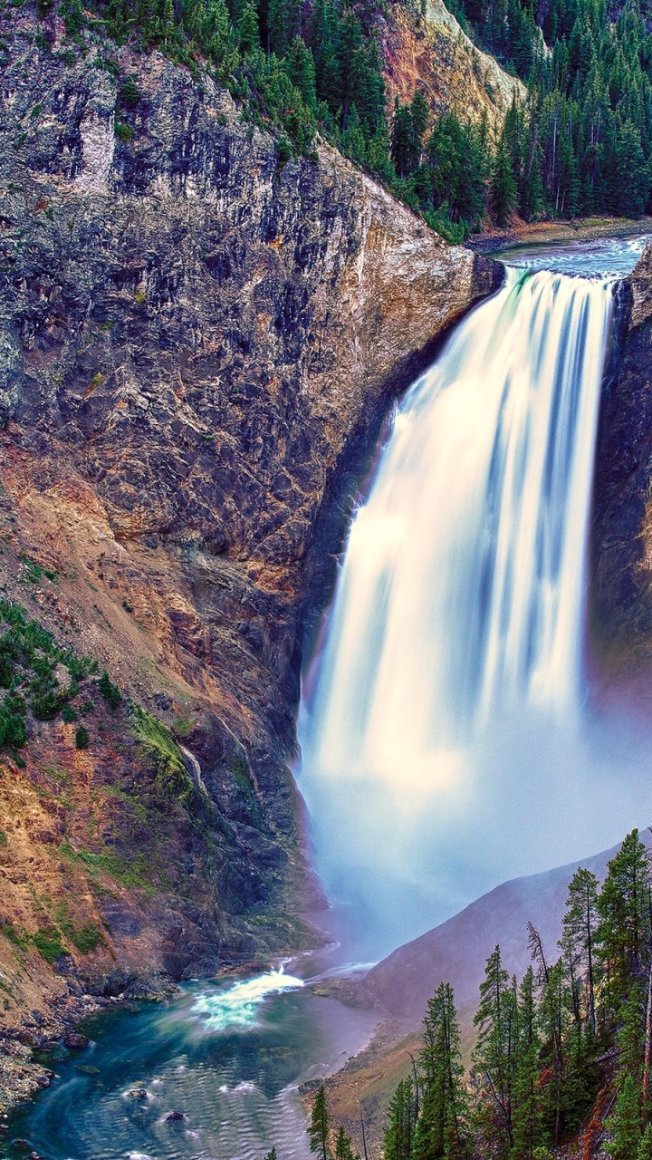 Waterfalls Between Green and Brown Mountains During Daytime. Wallpaper in 720x1280 Resolution