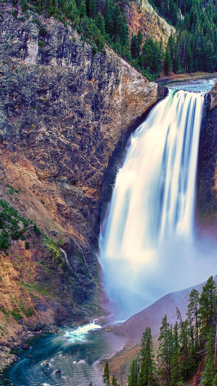 Waterfalls Between Green and Brown Mountains During Daytime. Wallpaper in 750x1334 Resolution
