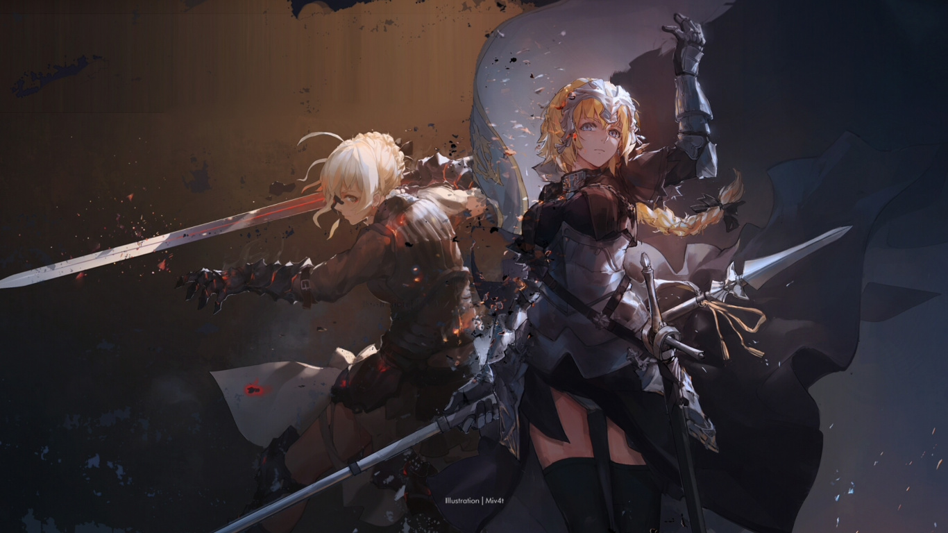 Jeanne d Arc 和 Saber, 剑, 套, 空间, 盔甲 壁纸 1366x768 允许