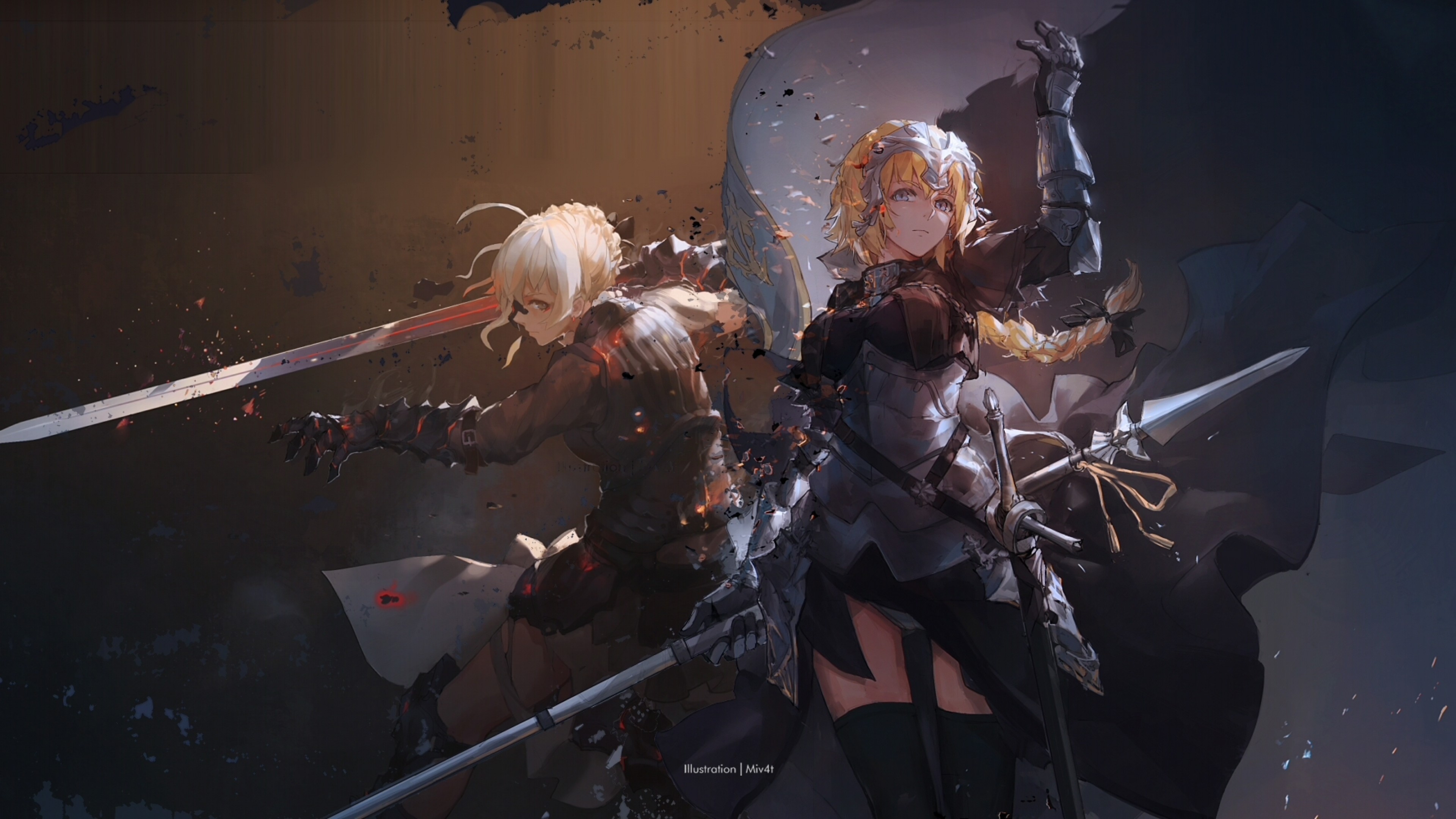 Jeanne d Arc 和 Saber, 剑, 套, 空间, 盔甲 壁纸 3840x2160 允许
