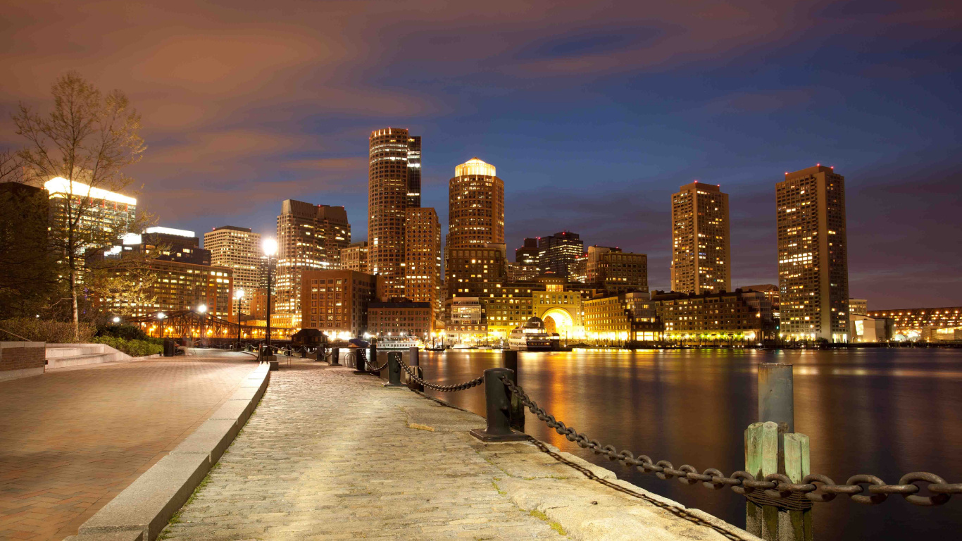 Horizonte de la Ciudad Durante la Noche. Wallpaper in 1366x768 Resolution