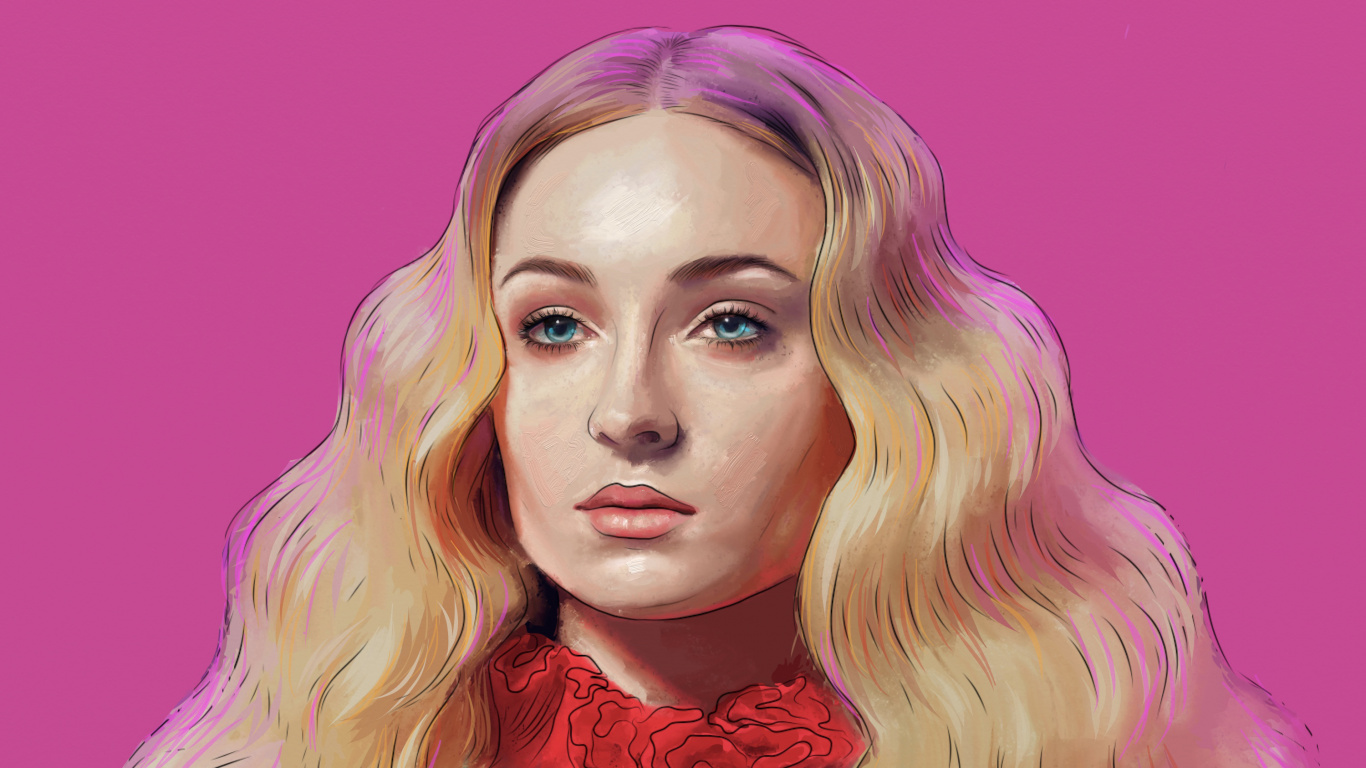 Sophie Turner, Game of Thrones, Gesicht, Haar, Pink. Wallpaper in 1366x768 Resolution