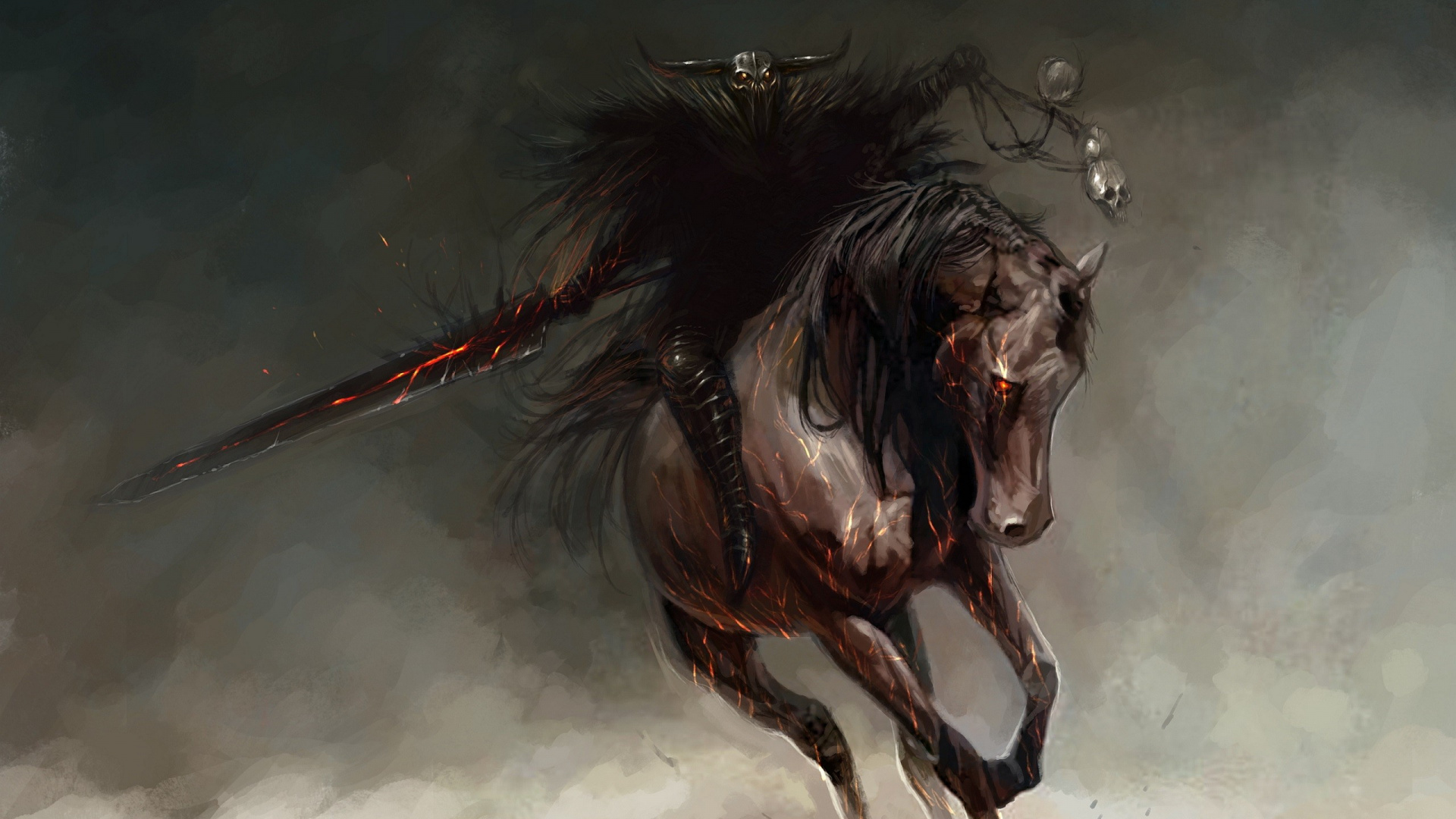 Peinture Cheval Noir et Blanc. Wallpaper in 1920x1080 Resolution