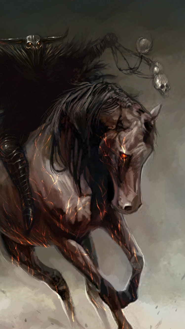 Peinture Cheval Noir et Blanc. Wallpaper in 750x1334 Resolution