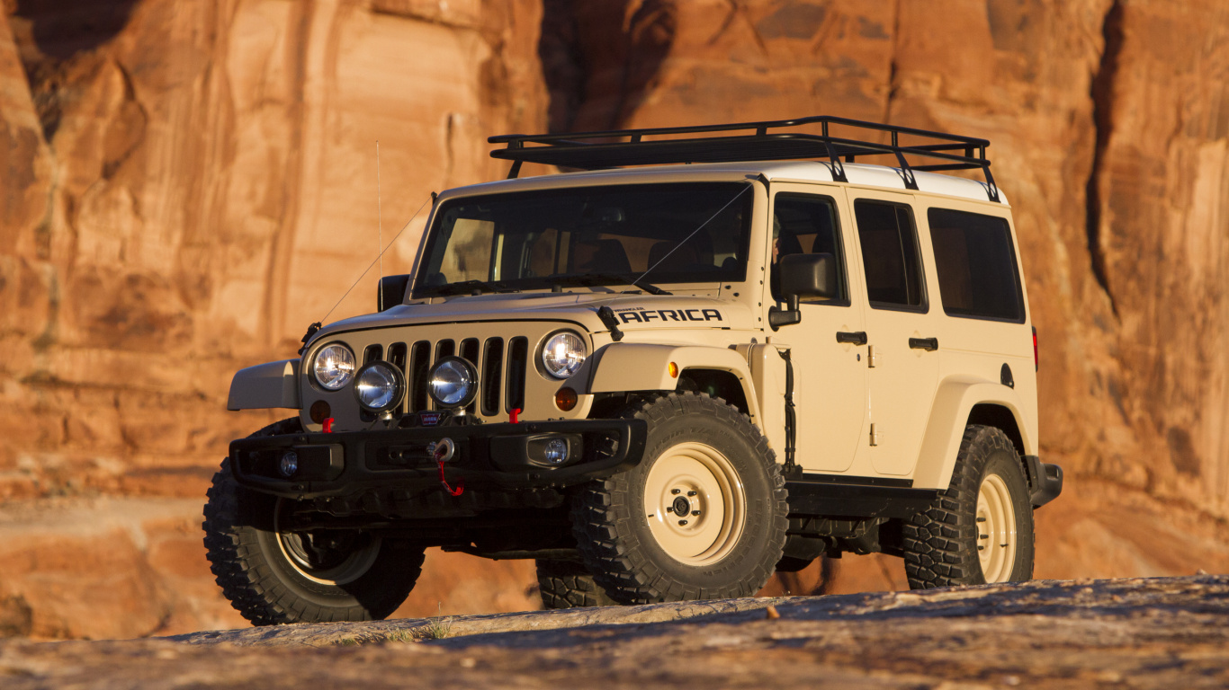 Weißer Und Schwarzer Jeep-Wrangler. Wallpaper in 1366x768 Resolution