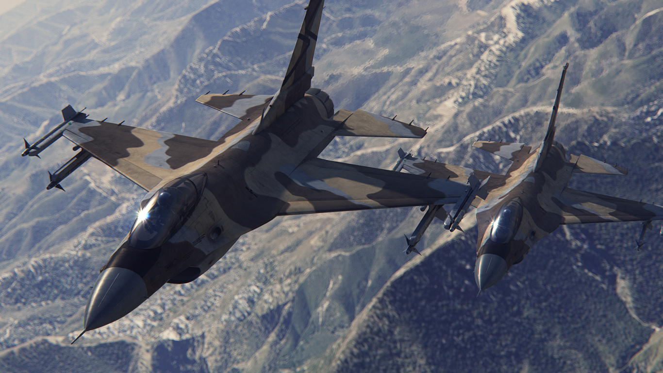 Schwarzer Kampfjet, Der Tagsüber Über Schneebedeckte Berge Fliegt. Wallpaper in 1366x768 Resolution