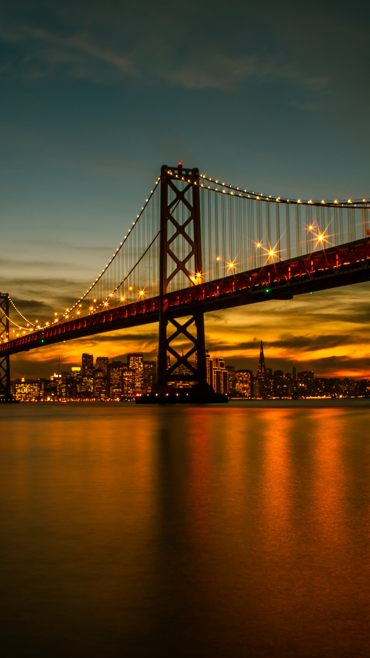 San Francisco, San Francisco Oakland Bay Bridge, Puente Golden Gate, Isla de Alcatraz, Agua. Wallpaper in 750x1334 Resolution