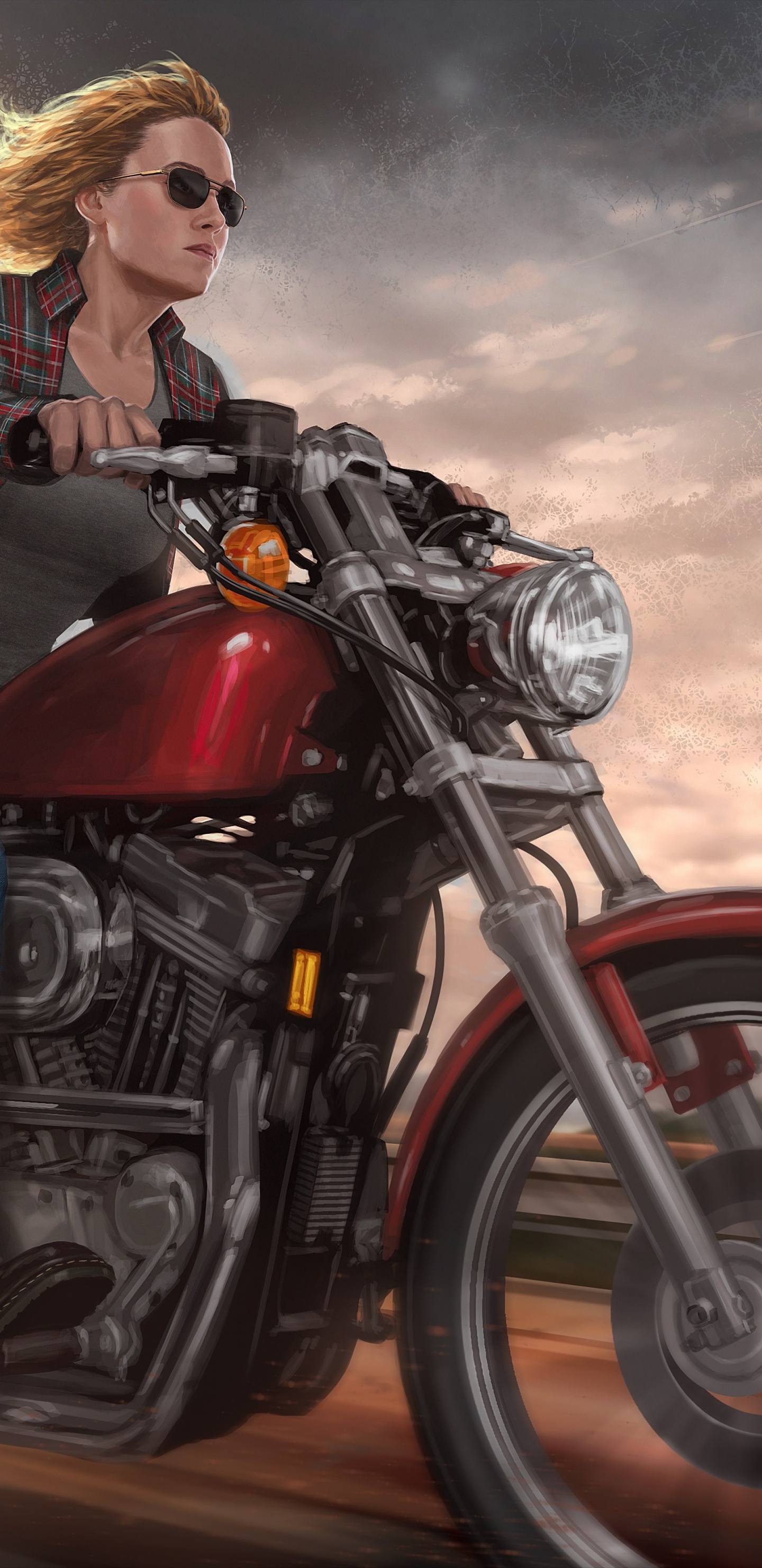 Capitán Marvel Motocicleta, El Capitán Marvel, Carol Danvers, Superhéroe, Marvel. Wallpaper in 1440x2960 Resolution