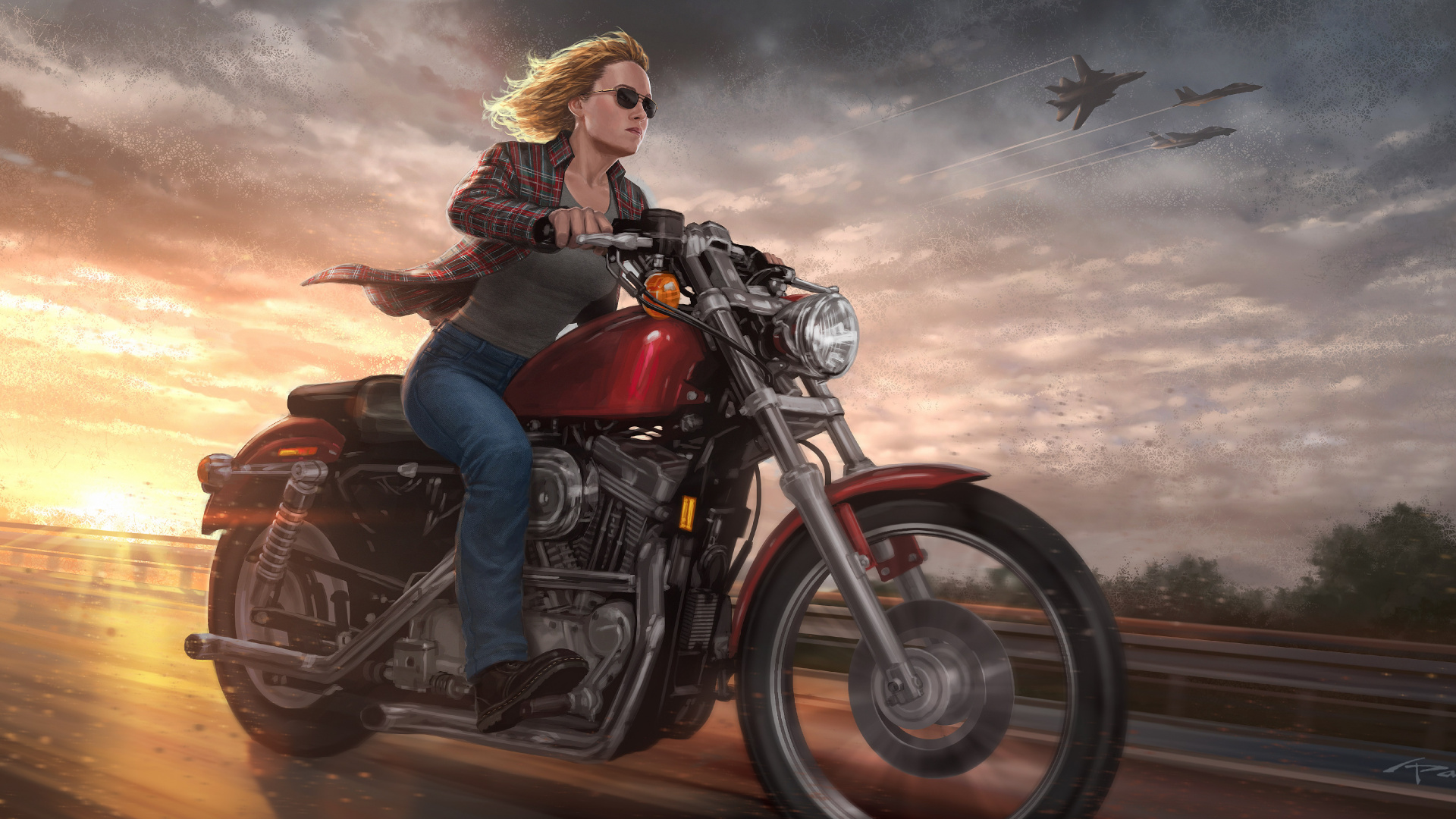 Kapitän Wunder Motorrad, Captain Marvel, Carol Danvers, Superhelden, Marvel. Wallpaper in 1920x1080 Resolution