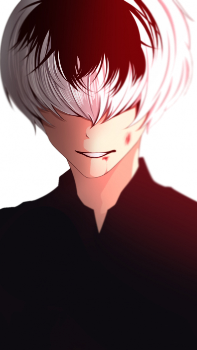 东京食尸鬼, 肯kaneki, 艺术, 红色的, 发型 壁纸 750x1334 允许