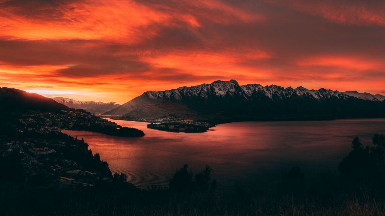 New Zealand, Sunset, Cloud, Water, Atmosphere. Wallpaper in 1280x720 Resolution
