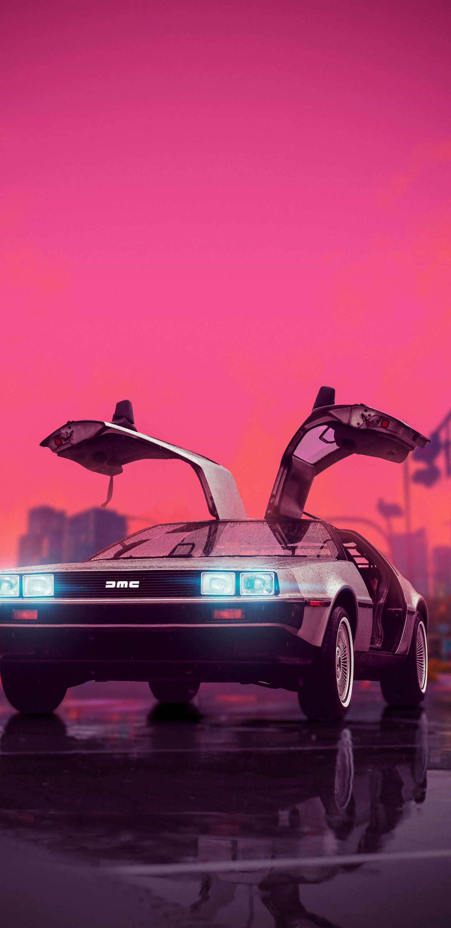 Reflection, Cars, Stray Birds, Tire, Wheel. Wallpaper in 1440x2960 Resolution