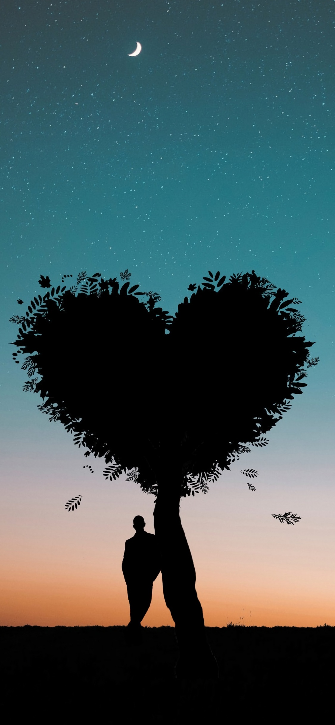 Tree, Cloud, Love, Silhouette, Heart. Wallpaper in 1125x2436 Resolution