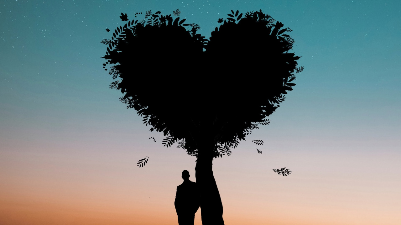 Tree, Cloud, Love, Silhouette, Heart. Wallpaper in 1280x720 Resolution