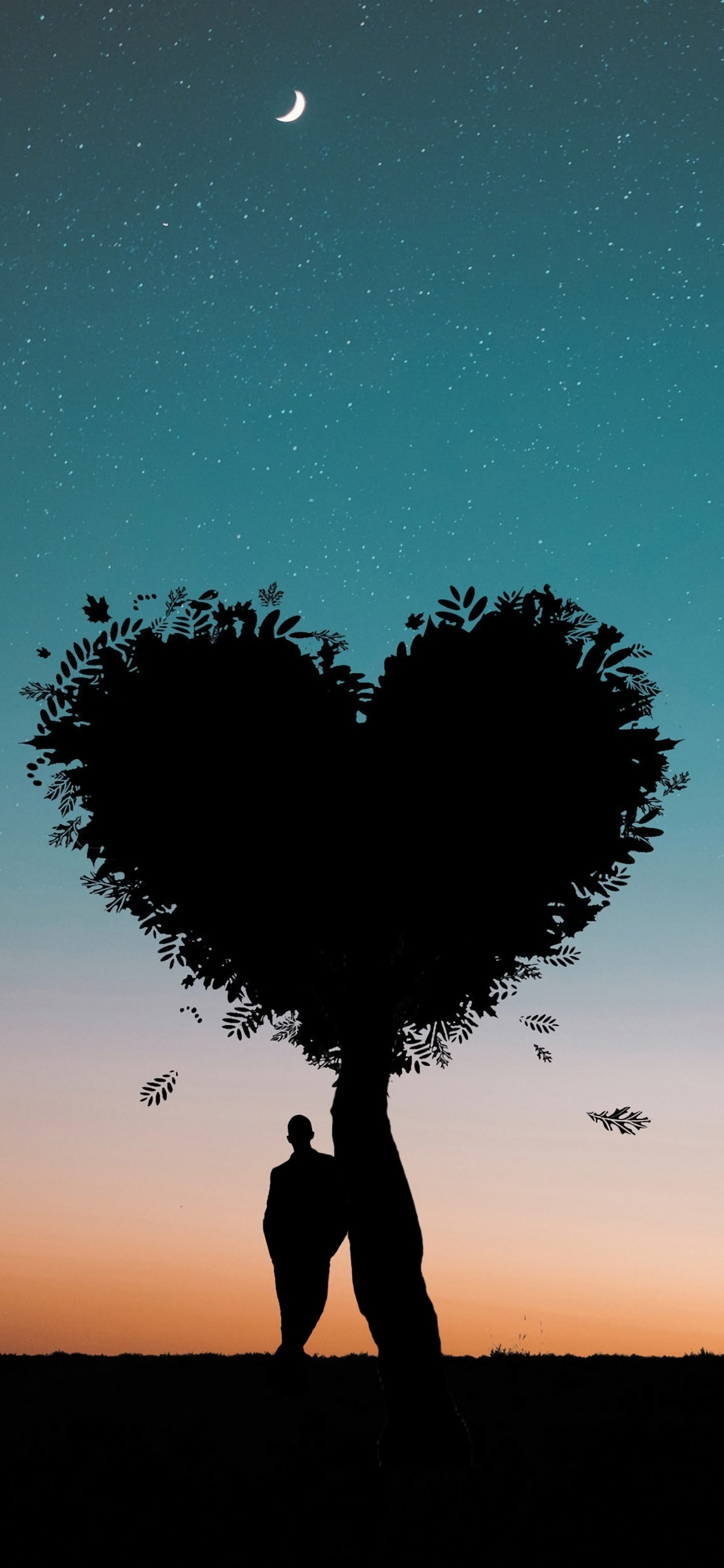 Amor, Silueta, Coraz, Fábrica, Puesta. Wallpaper in 1242x2688 Resolution