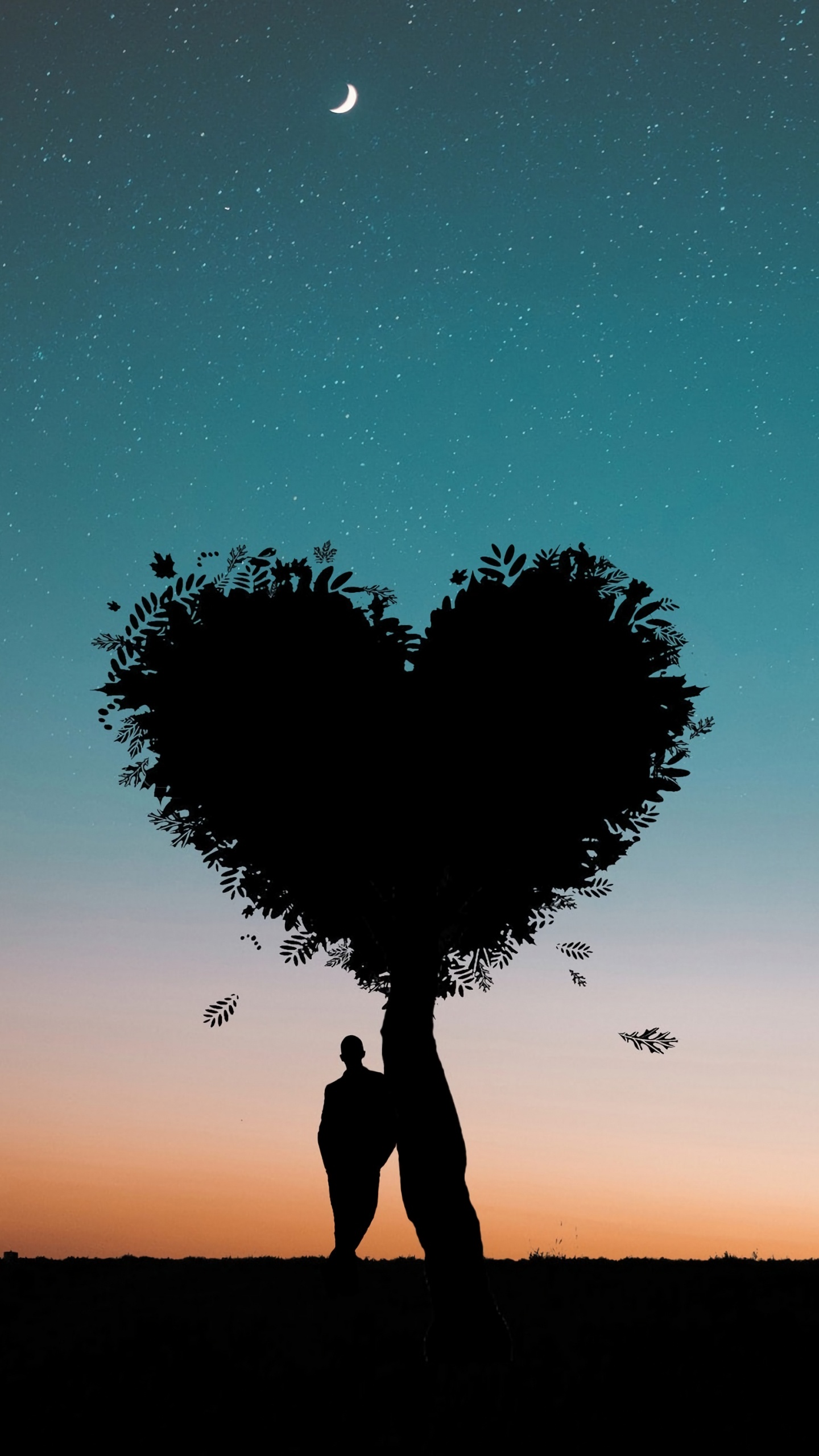 Amour, Silhouette, Cœur, Usine, Arts Créatifs. Wallpaper in 1440x2560 Resolution