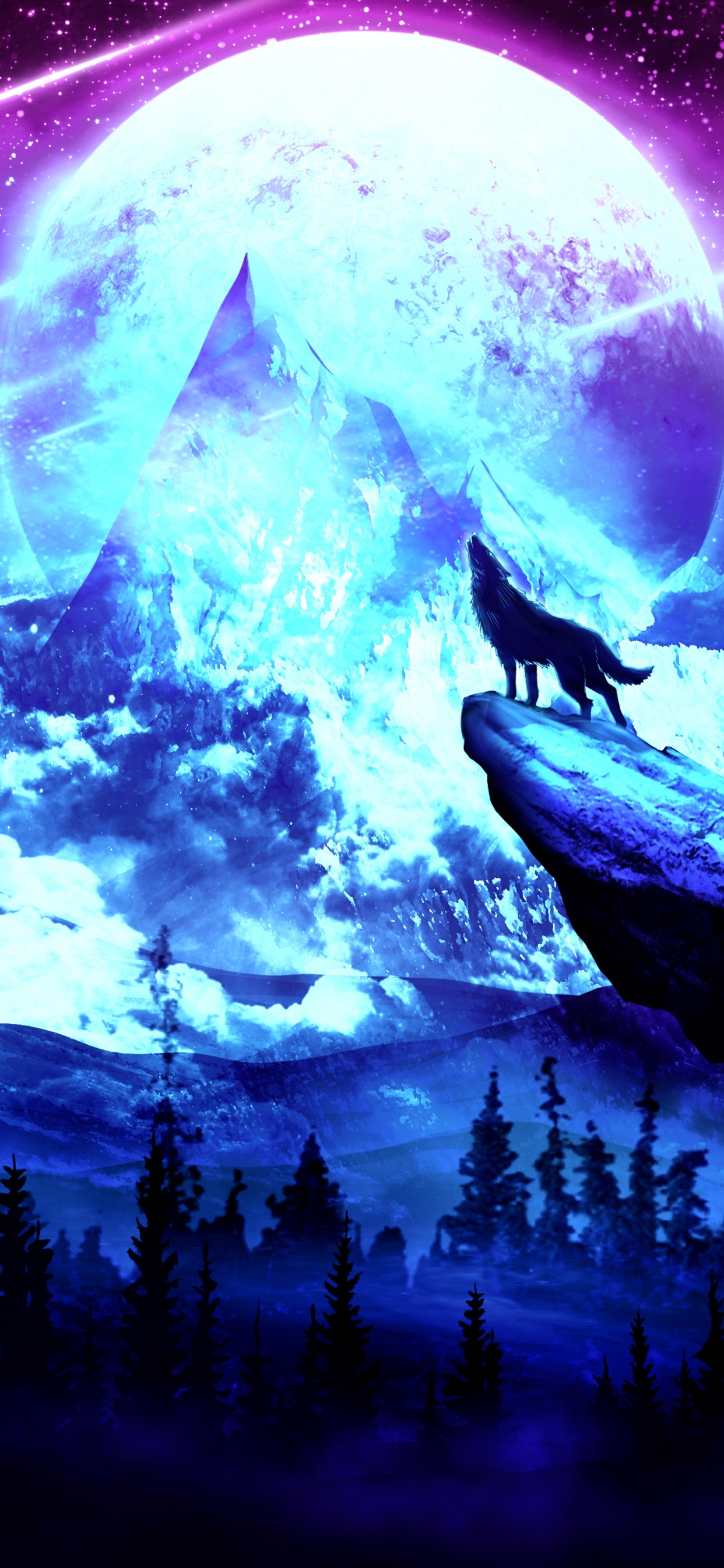 月亮, 性质, 光, 紫色的, 空间 壁纸 1242x2688 允许