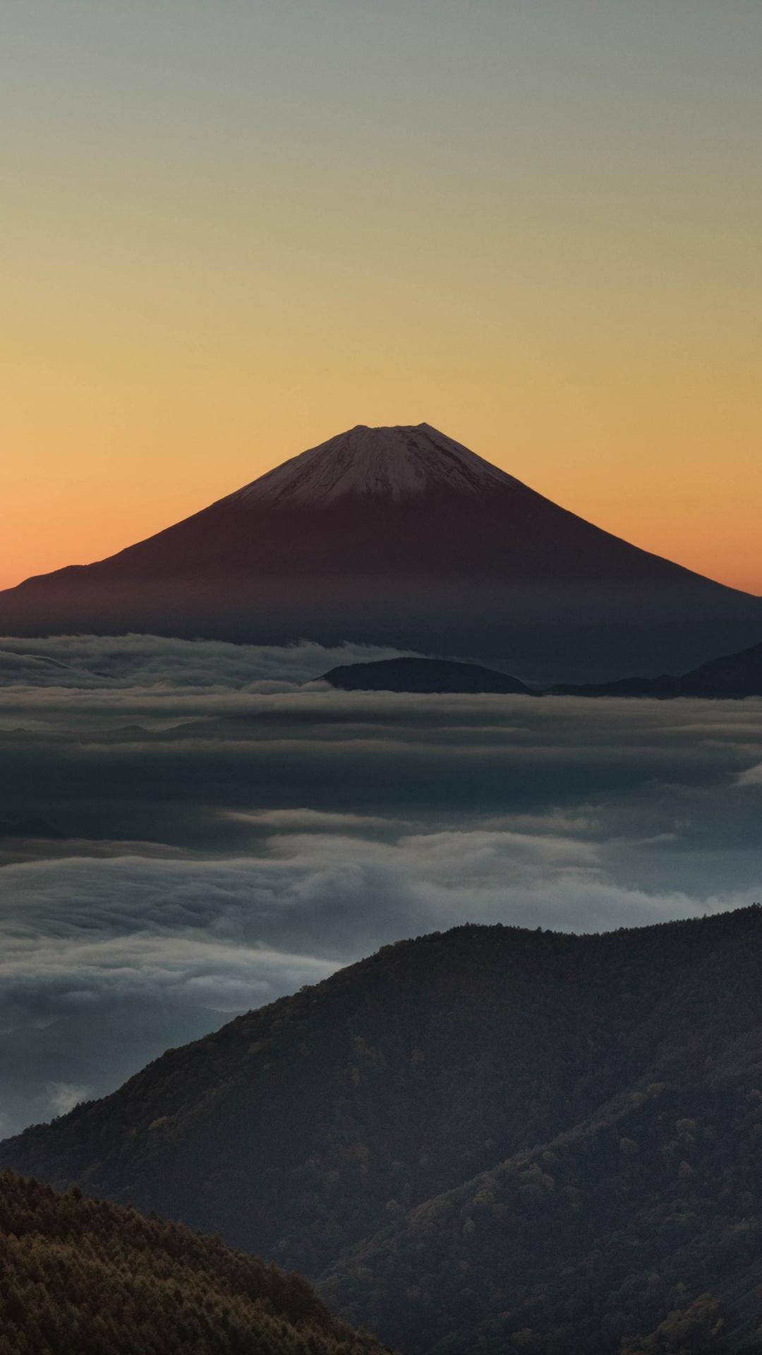 日落, 富士山, 晚上, 地平线, 高地 壁纸 1080x1920 允许