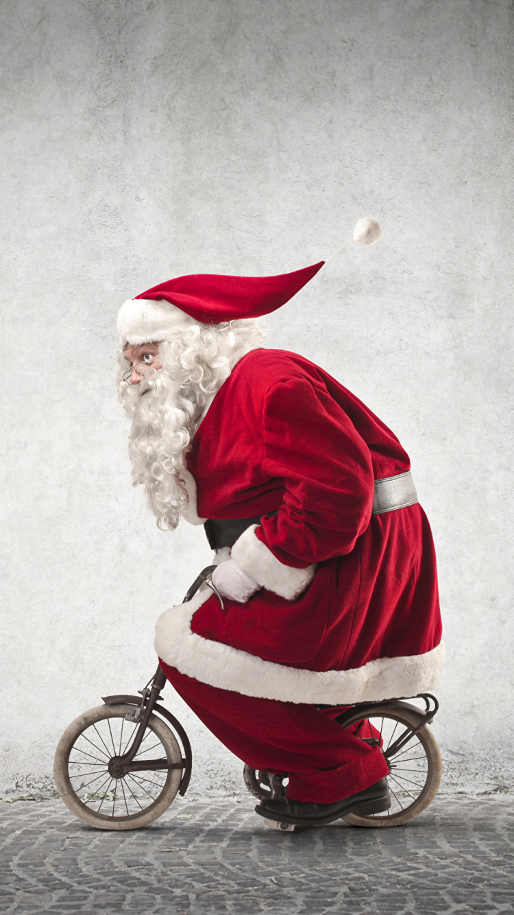 El Día De Navidad, Santa Claus, Rojo, Ciclismo, Cumpleaños. Wallpaper in 750x1334 Resolution